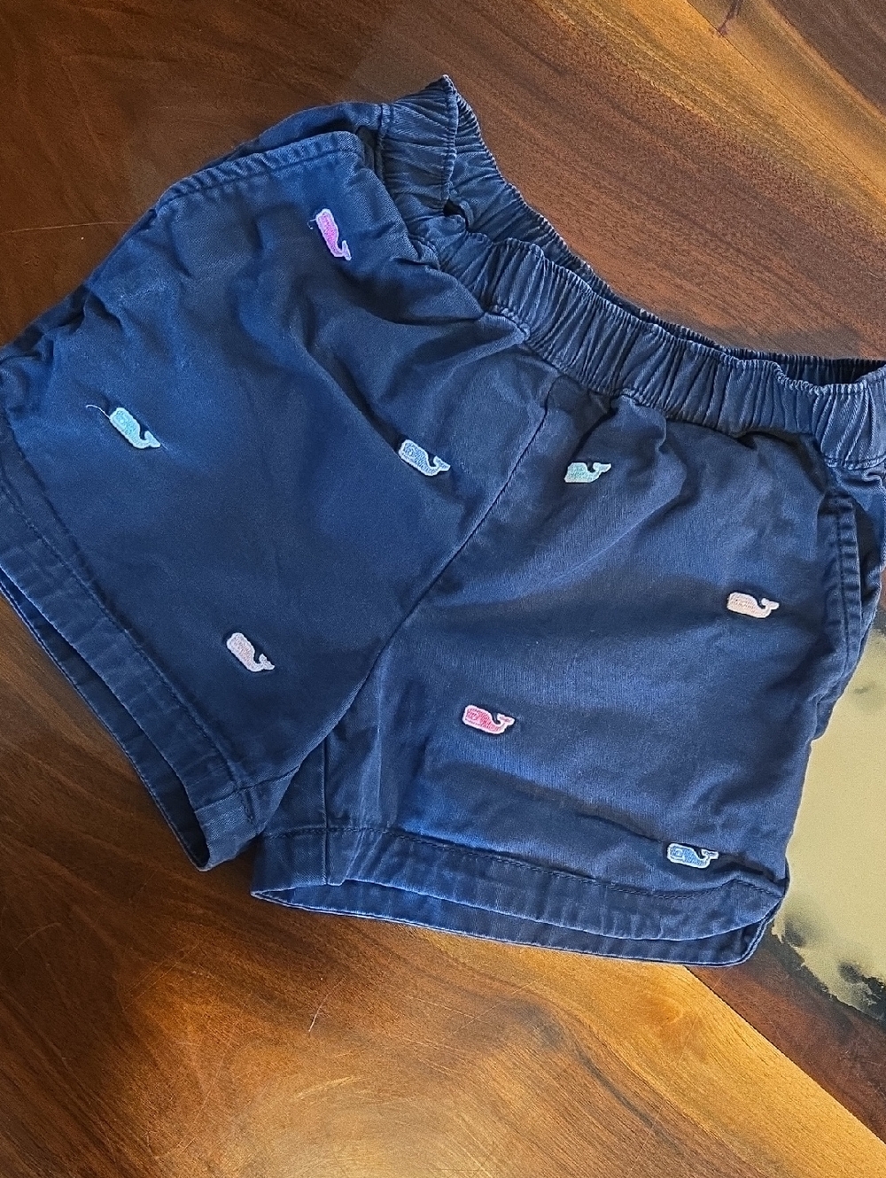 Vineyard Vines Navy Kids Shorts with Multicolor Whale Embroidery